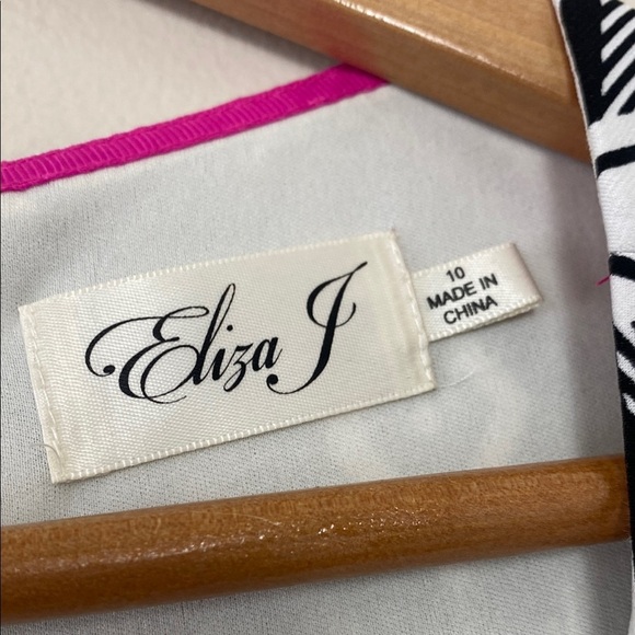 Eliza J Black White Geometric Shift Dress Pink Trim Size 10 Career Work Sheath - Picture 7 of 13